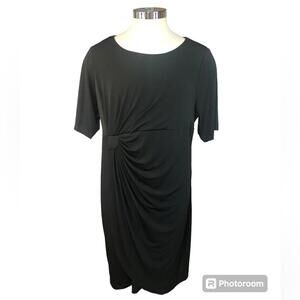 Connected Women Basic Black Dress Short Sleeve Side Ruching Tulip Hem